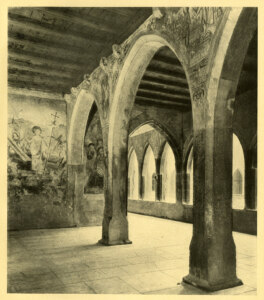 Fresque dans le cloître des Dominicains de Colmar - Photo de Robert Laeuffer, prise en 1952 - Photo tirée du livre A 9504 "La bibliothèque de la ville de Colmar"